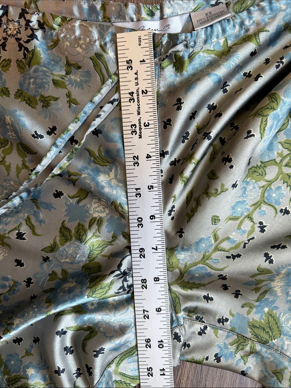 Arden B Floral Satin Bandana Pants XS Blue Green Cropped Straight Leg Y2K trendy - Picture 9 of 9